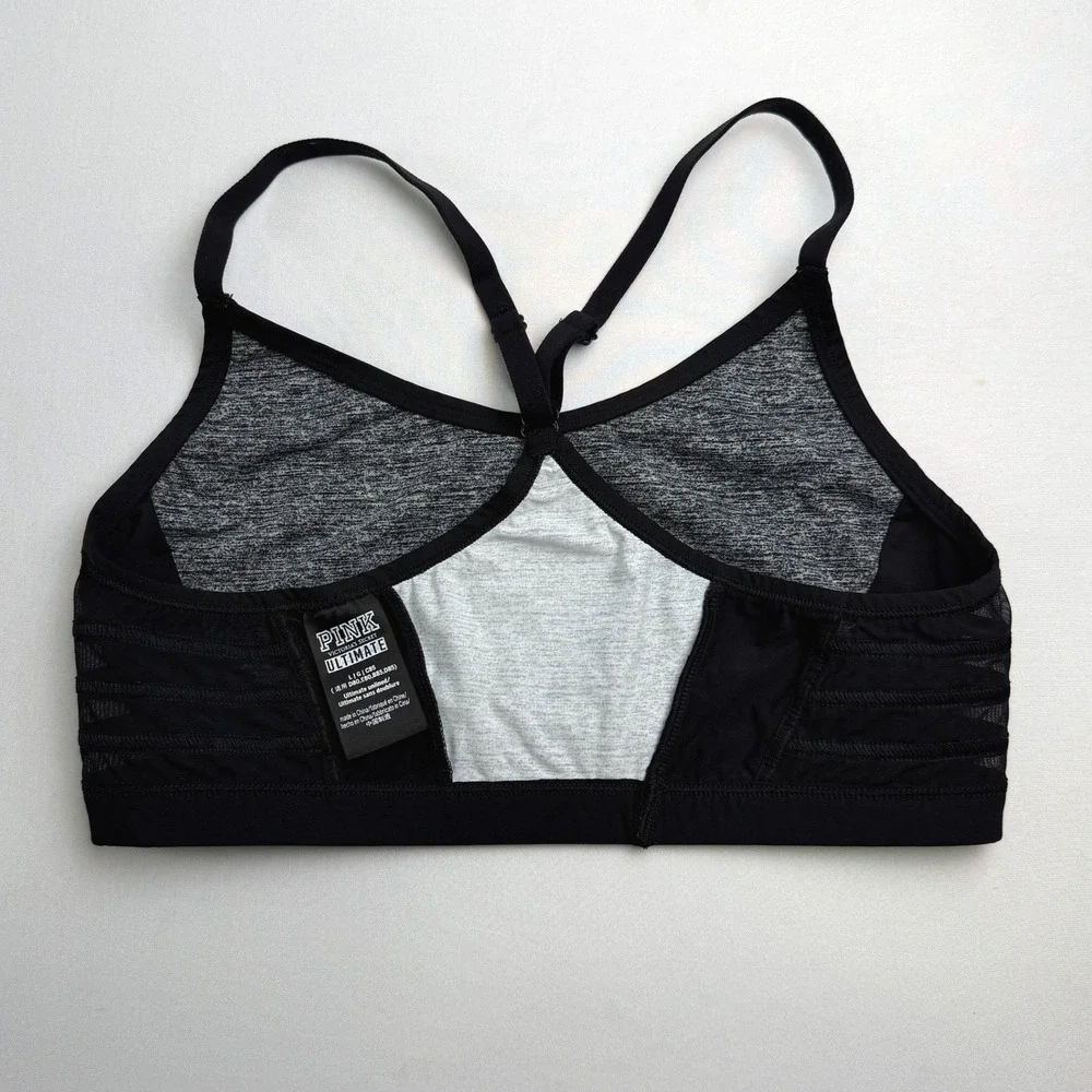 Pink Victoria's Secret Ultimate Sports Bra Women L Gray Excellent Mesh Strappy